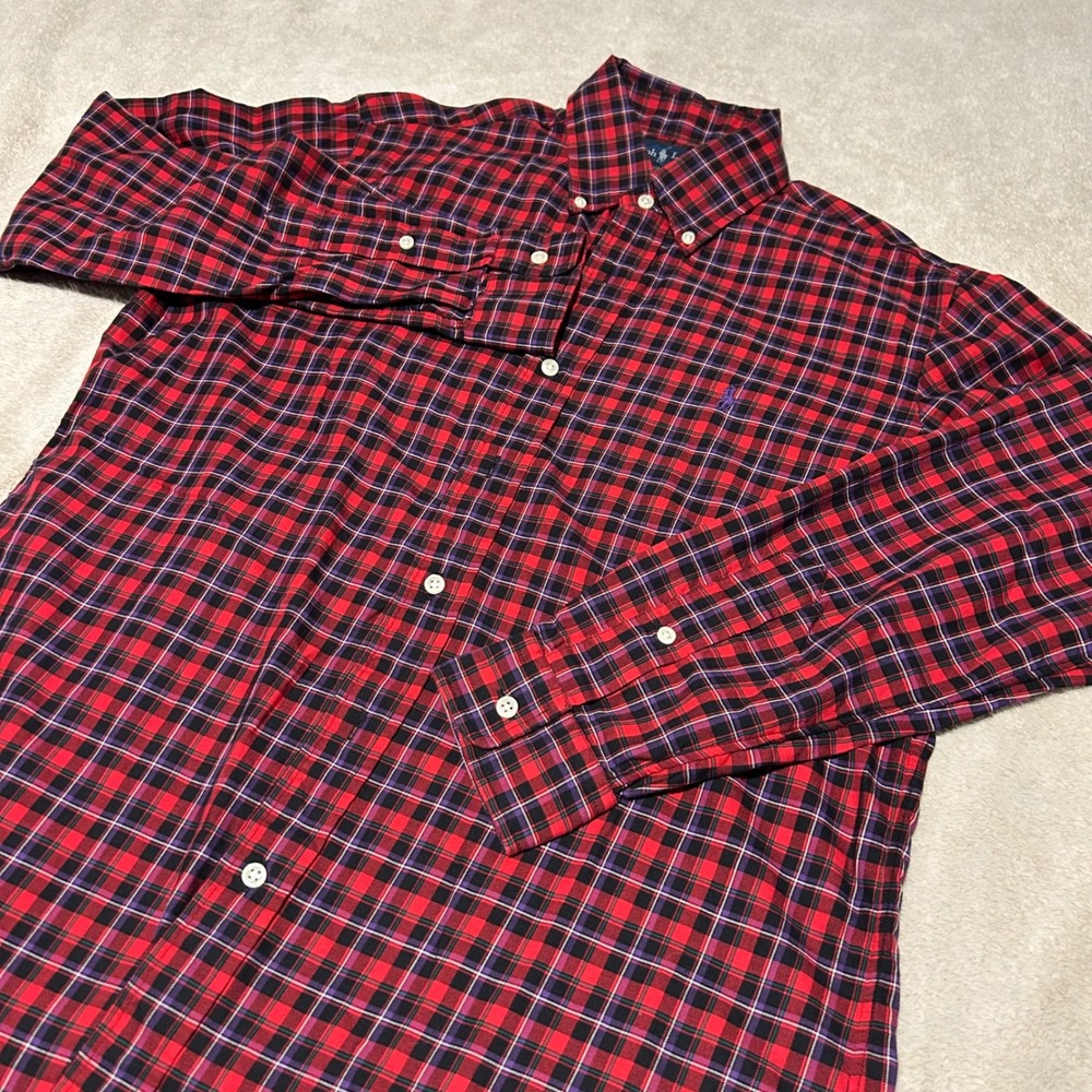 NWOT Ralph Lauren Button Down Mens M Red Plaid Custom Fit Long Sleeve Shirt